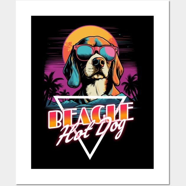 Retro Wave Beagle Hot Dog Shirt Wall Art by Miami Neon Designs